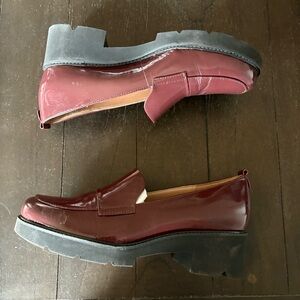 Naturalizer Darry Lug Sole Loafers Plum Rouge Patent Leather‎ Size 12 Burgundy